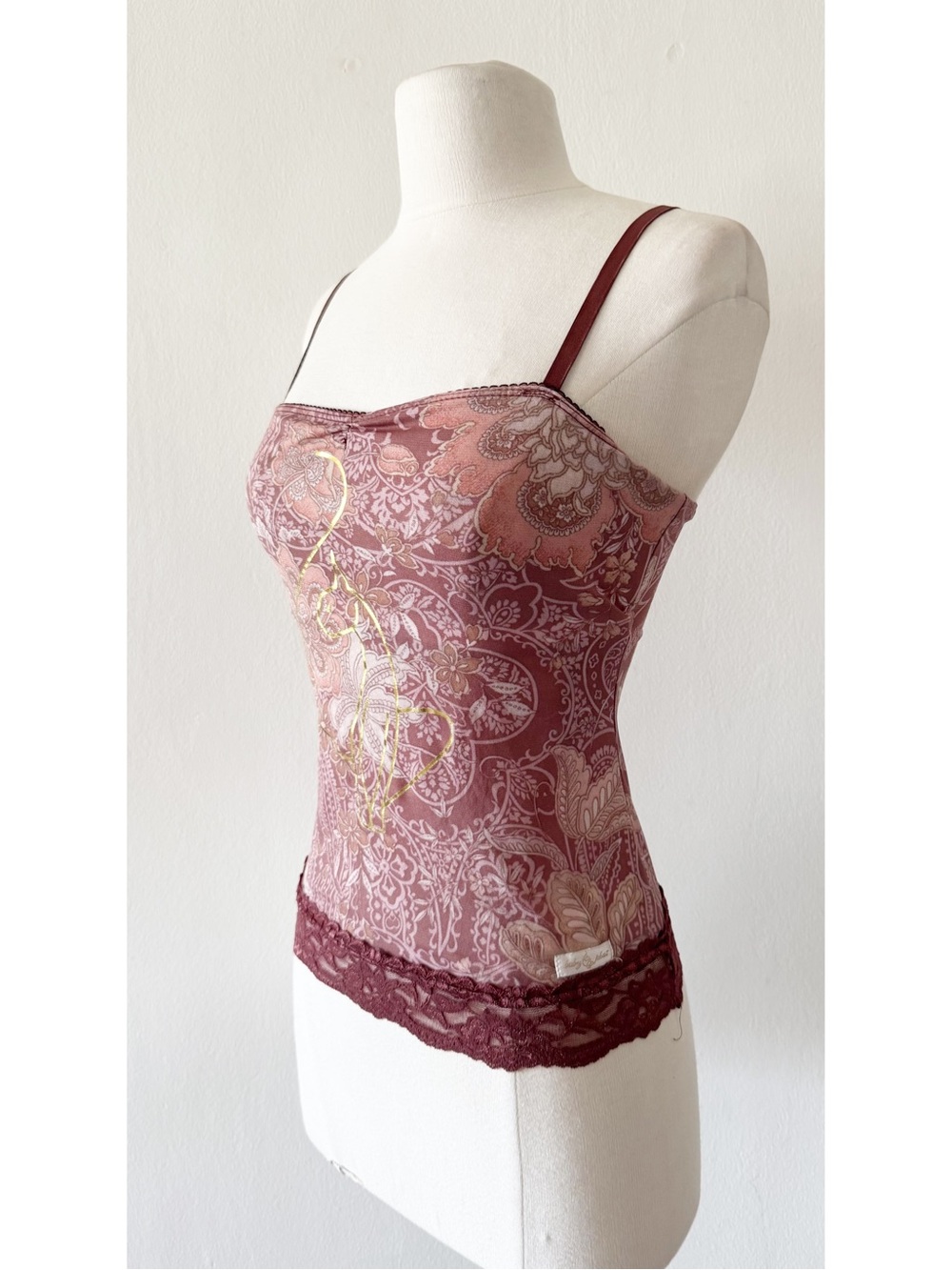 True Y2K Vintage Baby Phat Lace Trim Mesh Floral Paisley Cami Top Size Medium